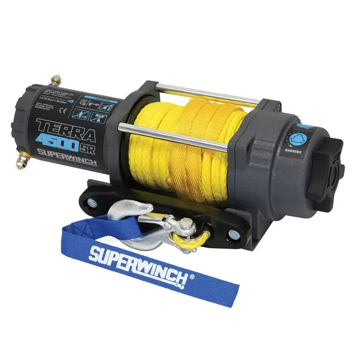 AFX Motorsports | 4500 LBS 12V DC 1/4in x 50ft Synthetic Rope Terra 4500SR Winch - Gray Wrinkle