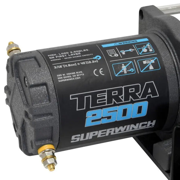 AFX Motorsports | Superwinch 2500 LBS 12V DC 3/16in x 40ft Steel Rope Terra 2500 Winch - Gray Wrinkle