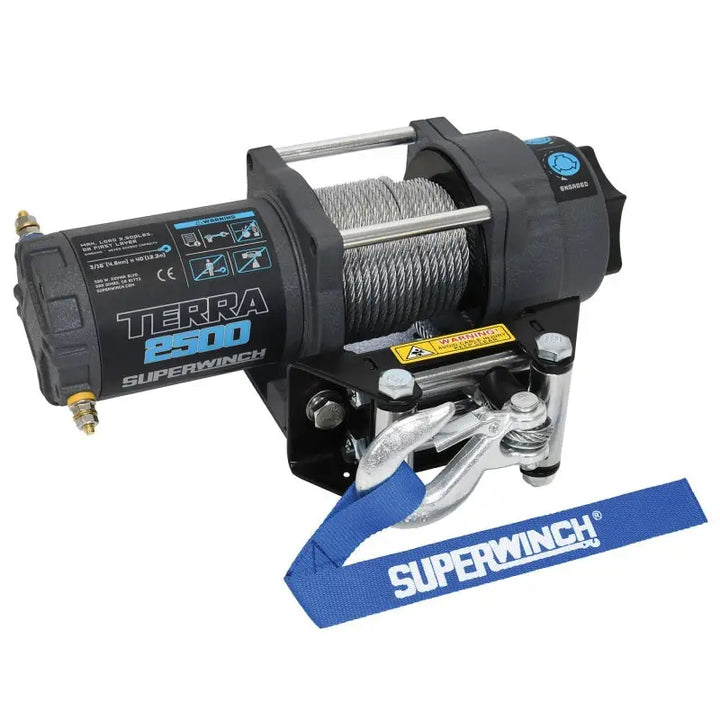 AFX Motorsports | Superwinch 2500 LBS 12V DC 3/16in x 40ft Steel Rope Terra 2500 Winch - Gray Wrinkle