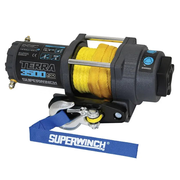 AFX Motorsports | Superwinch 3500 LBS 12V DC 7/32in x 32ft Synthetic Rope Terra 3500SR Winch - Gray Wrinkle